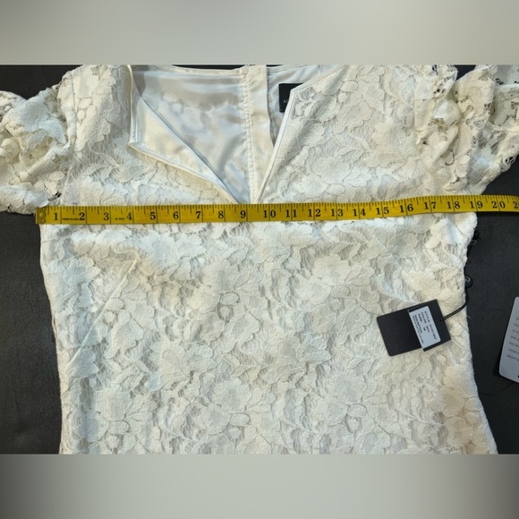 Adrianna Papell Womens Ruffle Cuff Sleeve Lace Cream Cocktail Dress  Sz 10 NWT - Picture 12 of 15
